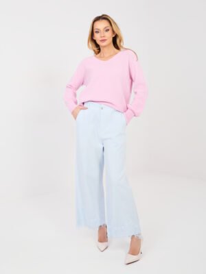 Plačios džinsinės kelnės su nėrinių apdaila "CORDY" šviesi mėlyna