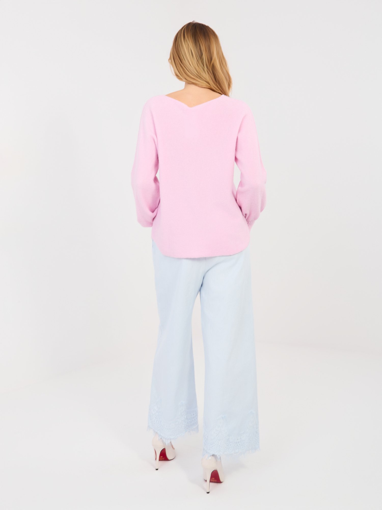 Plačios džinsinės kelnės su nėrinių apdaila "CORDY" šviesi mėlyna - Image 3