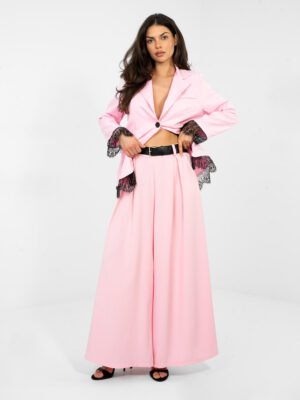 Stilingos palazzo stiliaus kelnės su klostėmis ir diržu "RUTTY" šviesi rožinė