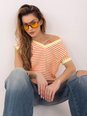 Alternative view of Patogūs dryžuoti marškinėliai su V formos iškirpte "LIUSI" šviesi geltona