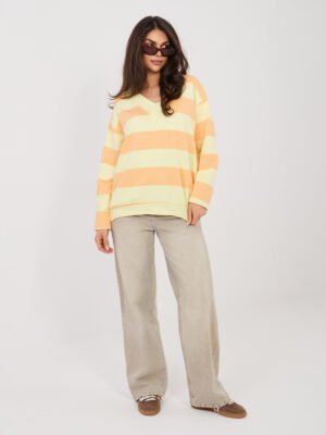 Dryžuotas oversize džemperis su V formos iškirpte "CHIARA" oranžinė