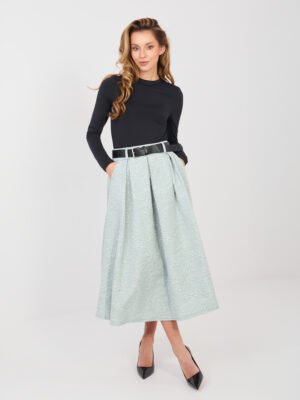 Tekstūrinio audinio midi sijonas su diržu "MARISSA" mėtinė