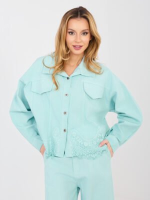 Džinsinis švarkelis su sagomis ir nėrinių apdaila "CORDY" mėtinė