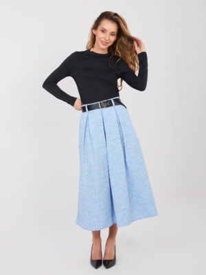 Tekstūrinio audinio midi sijonas su diržu "MARISSA" šviesi mėlyna