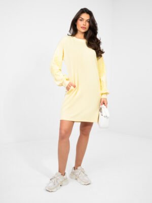 Laisvalaikio suknelė su išsiuvinėtomis rankovėmis "VITTA" šviesi geltona