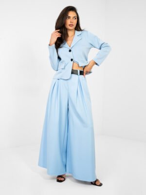 Stilingos palazzo stiliaus kelnės su klostėmis ir diržu "RUTTY" šviesi mėlyna