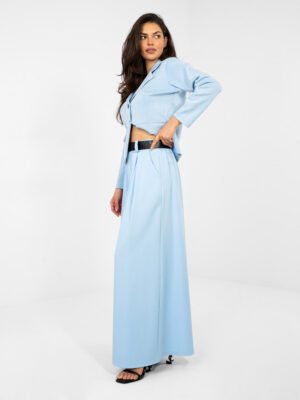 Alternative view of Stilingos palazzo stiliaus kelnės su klostėmis ir diržu "RUTTY" šviesi mėlyna