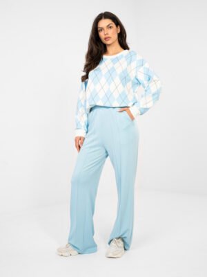 Plataus modelio laisvalaikio kelnės "Basic Wide Leg" šviesi mėlyna