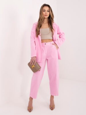 Stilingos velvetinės 7/8 ilgio kelnės su aukštu liemeniu "ORNELLA" šviesi rožinė