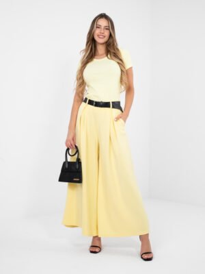 Stilingos, plačios palazzo stiliaus kelnės "MEIDA"  šviesi geltona