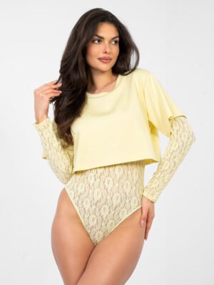 Alternative view of Stilingas bodis su nėrinių palaidinės imitacija "ELONA" šviesi geltona