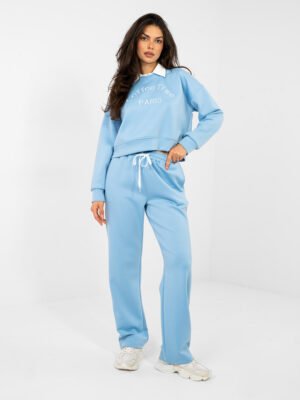 Trumpinto džemperio su apykakle ir kelniu komplektas "LILLA" šviesi mėlyna