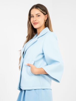 Alternative view of Casual stiliaus trumpas tiesaus kirpimo paltukas "SAULE" šviesi mėlyna