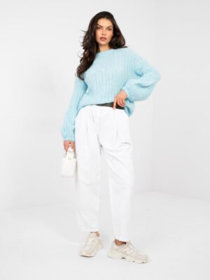 Jaukus stulpelių rašto megztinis su vilna "ALBA“ šviesi mėlyna