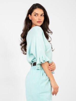 Alternative view of Laisvo modelio megztinis su puošniais rankogaliais "JUNA" šviesi mėtinė