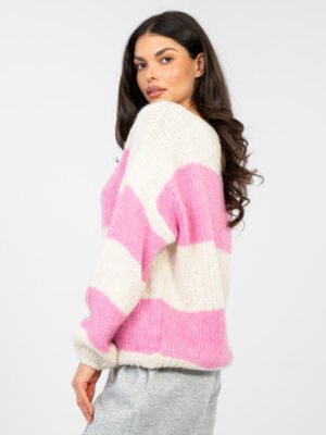 Alternative view of Dryžuotas oversize megztinis su vilna "MIRIAM" rožinis