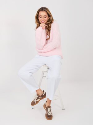 Alternative view of Jaukus stulpelių rašto megztinis su vilna "ALBA“  šviesi rožinė