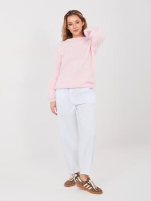 Jaukus stulpelių rašto megztinis su vilna "ALBA“  šviesi rožinė