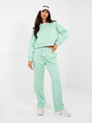 Trumpinto džemperio su apykakle ir kelniu komplektas "LILLA" šviesi žalia