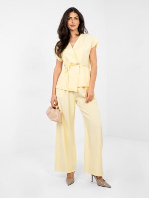 Elegantiškas  komplektas su liemene ir plačiomis kelnėmis "NOREEN" šviesi geltona