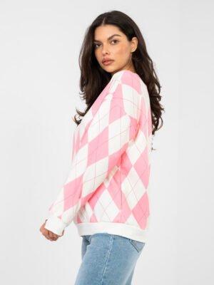 Alternative view of Laisvalaikio džemperis su klasikiniu rombų raštu "NIKA" rožinė