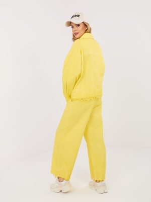 Alternative view of Plačios džinsinės kelnės su nėrinių apdaila "CORDY" geltona