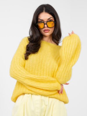 Jaukus stulpelių rašto megztinis su vilna "ALBA“ geltona