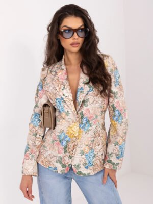 Stilingas gėlių rašto švarkas "Casandra" smėlio