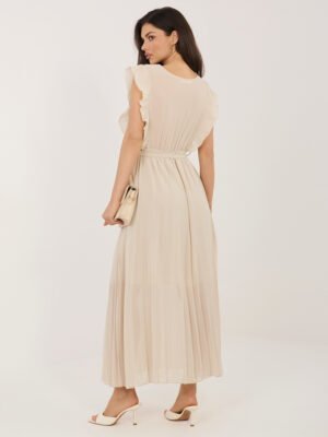 Alternative view of Elegantiška plisuota maxi suknelė su V formos iškirpte "AMELISSE" smėlio