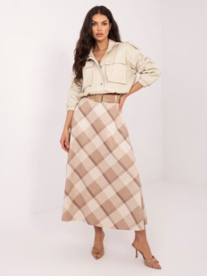 Midi sijonas su langelių raštu "SAMMY" smėlio