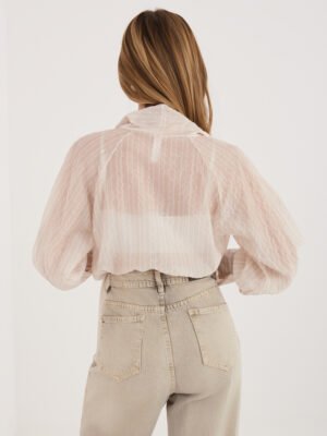 Alternative view of Lengvi subtiliai dryžuoti marškiniai su kaklo kaspinu "DELANCY" smėlio