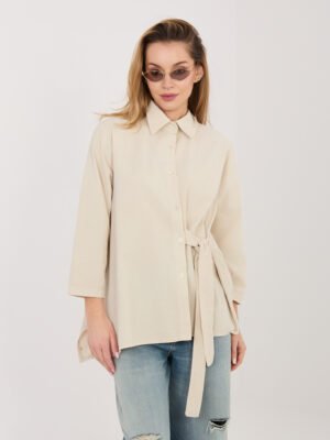 Asimetriški marškiniai su dekoratyviniu surišimu "LEILA" smėlio