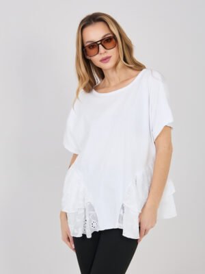 Laisvalaikio palaidinė su nėrinių sluoksniu apačioje "ELODY" balta