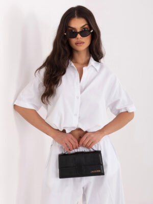 Alternative view of Modernūs smulkaus velveto marškiniai su formuojamu siluetu "ALLISON"  balta