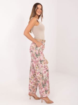 Alternative view of Plačios gėlių rašto kelnės aukštu liemeniu "RINNA" tamsi rožinė