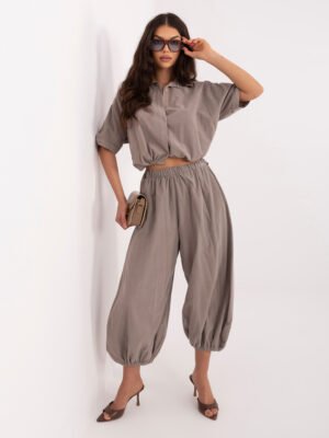 Balloon tipo smulkaus velveto kelnės su elastingu liemeniu "ALLISON" tamsi smėlio