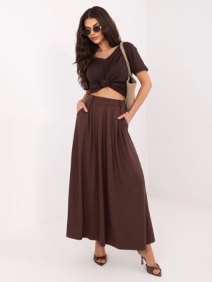 Ilgas sijonas su klostėmis ir aukštu liemeniu "BRITANY" tamsi ruda