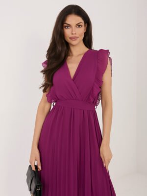 Alternative view of Elegantiška plisuota maxi suknelė su V formos iškirpte "AMELISSE" tamsi violetinė