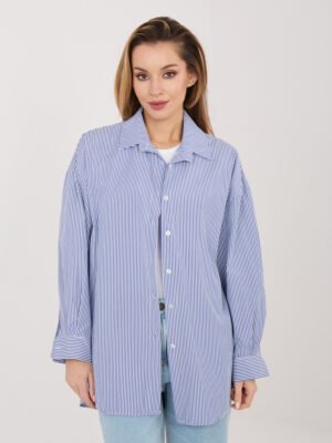 Oversize marškiniai dryžuotu raštu ir pailginta nugara "JAMIE" tamsi mėyna