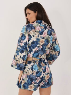 Alternative view of Stilingi gėlių rašto klostuoti šortai-sijonas "CELLI" tamsi mėlyna