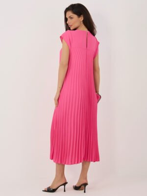Alternative view of Plisuota midi  suknelė  trumpomis rankovėmis "AUSTINN" tamsi rožinė