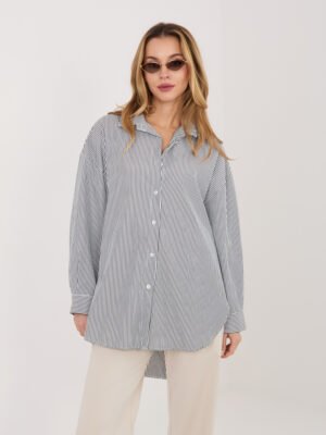 Oversize marškiniai dryžuotu raštu ir pailginta nugara "JAMIE" juoda