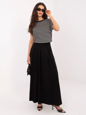 Ilgas sijonas su klostėmis ir aukštu liemeniu "BRITANY" juoda