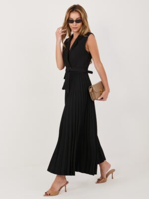 Elegantiška suknelė su plisuoto audinio sijonu "FINEZZA" juoda