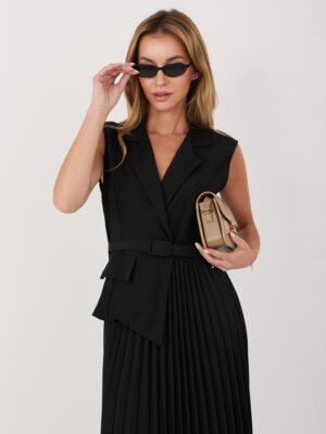 Alternative view of Elegantiška suknelė su plisuoto audinio sijonu "FINEZZA" juoda