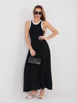 Lengvai krintantis ilgas sijonas su dekoratyviais raišteliais "NOELLY" juoda