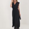 Elegantiška plisuota maxi suknelė su V formos iškirpte "AMELISSE" juoda