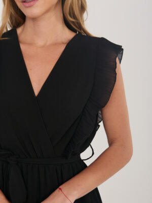 Alternative view of Elegantiška plisuota maxi suknelė su V formos iškirpte "AMELISSE" juoda