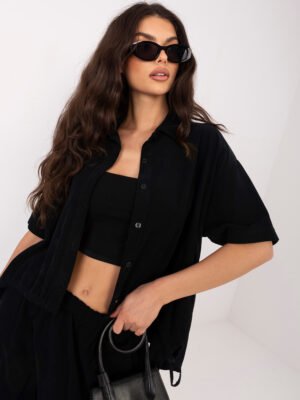 Alternative view of Modernūs smulkaus velveto marškiniai su formuojamu siluetu "ALLISON"  juoda