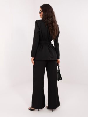 Alternative view of Elegantiškas švarko su diržu ir plačių kelnių komplektas "MORGAN" juoda